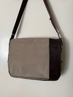 Tumi Taupe and Dark Brown Canvas Messenger Bag